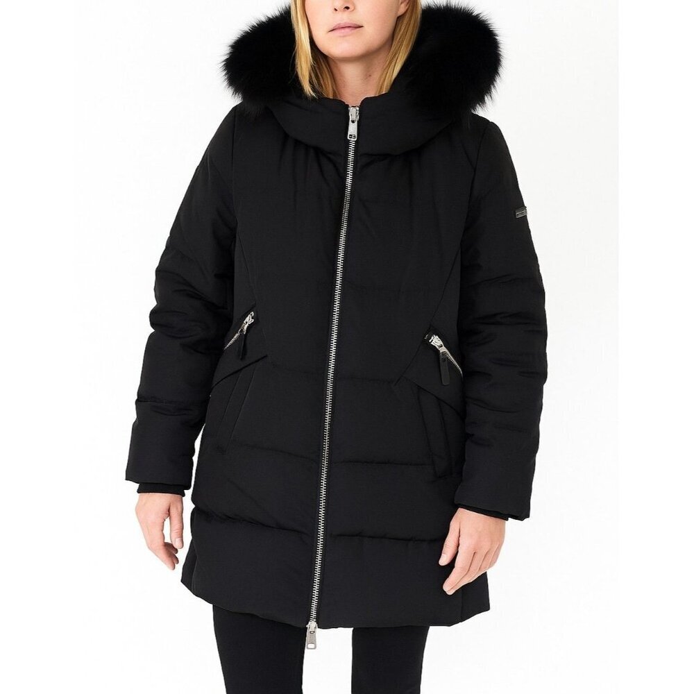 Derek Lam 10 Crosby Black Down Puffer Coat Fox Fur Hood